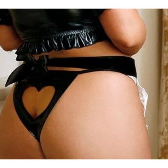 NEW Fantasy Lingerie PLAY French Maid Wet Look 4-Piece Lingerie Costume‎ Set S/M - Picture 9 of 13